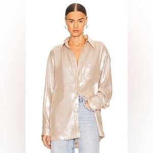 Retrofête Jace Sequin Shirt Champagne Button Down Oversized Top S